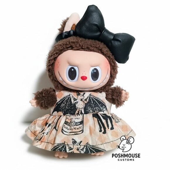 Halloween Bat Print Dress with Faux Leather Bow Labubu Outfit - Picture 2 of 6